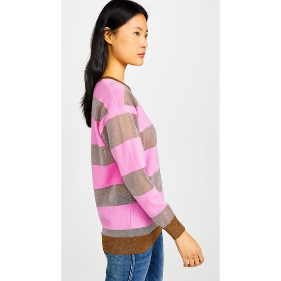 REPLICA LOS ANGELES Candy Stripe Pink and Metallic Cashmere Stripe Sweater $398 - Picture 7 of 11